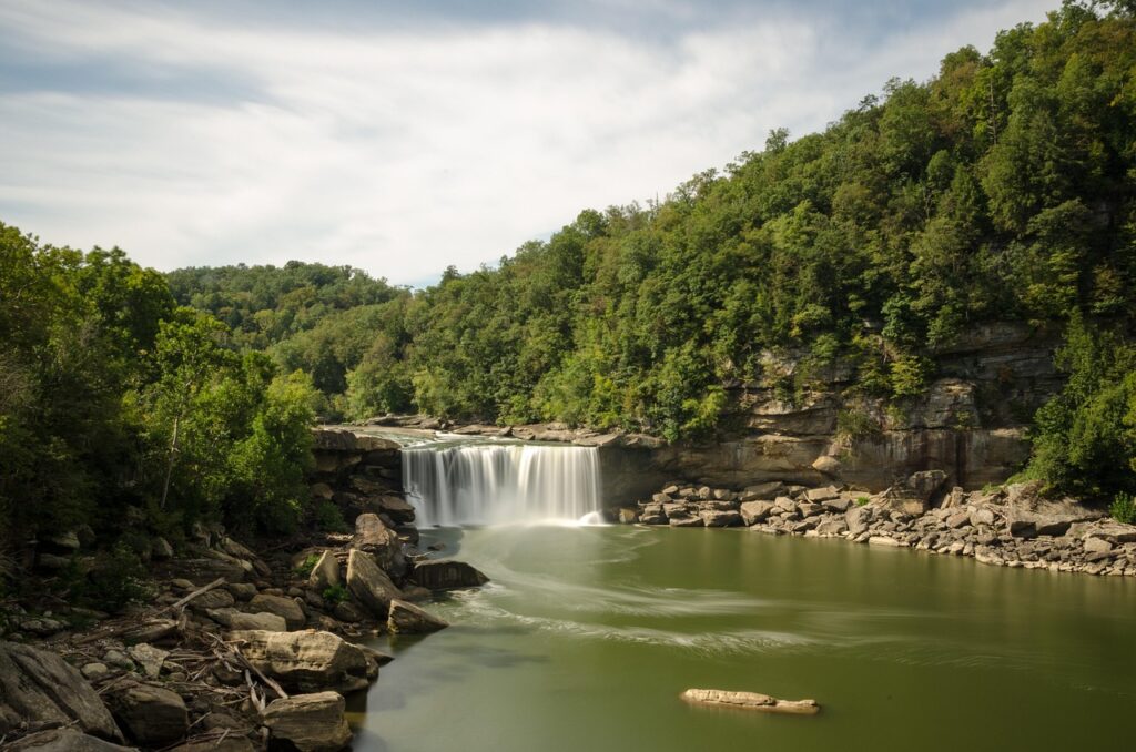 usa, america, kentucky, waterfall, cumberland falls, cumberland river, flow, spray, forest, nature, trees