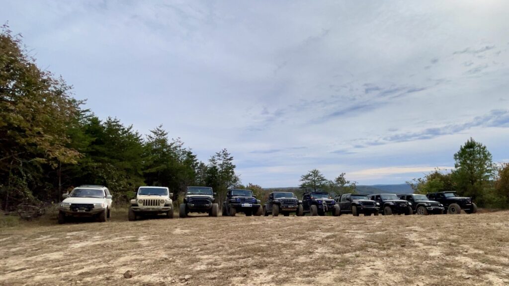 row of jeeps on a trail riding day