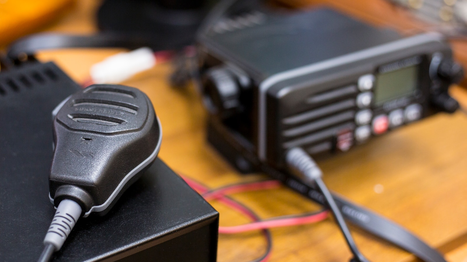 black corded device on black surface
