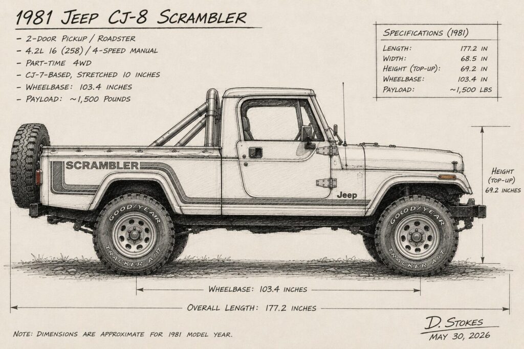 hand drawn vintage jeep scrambler
